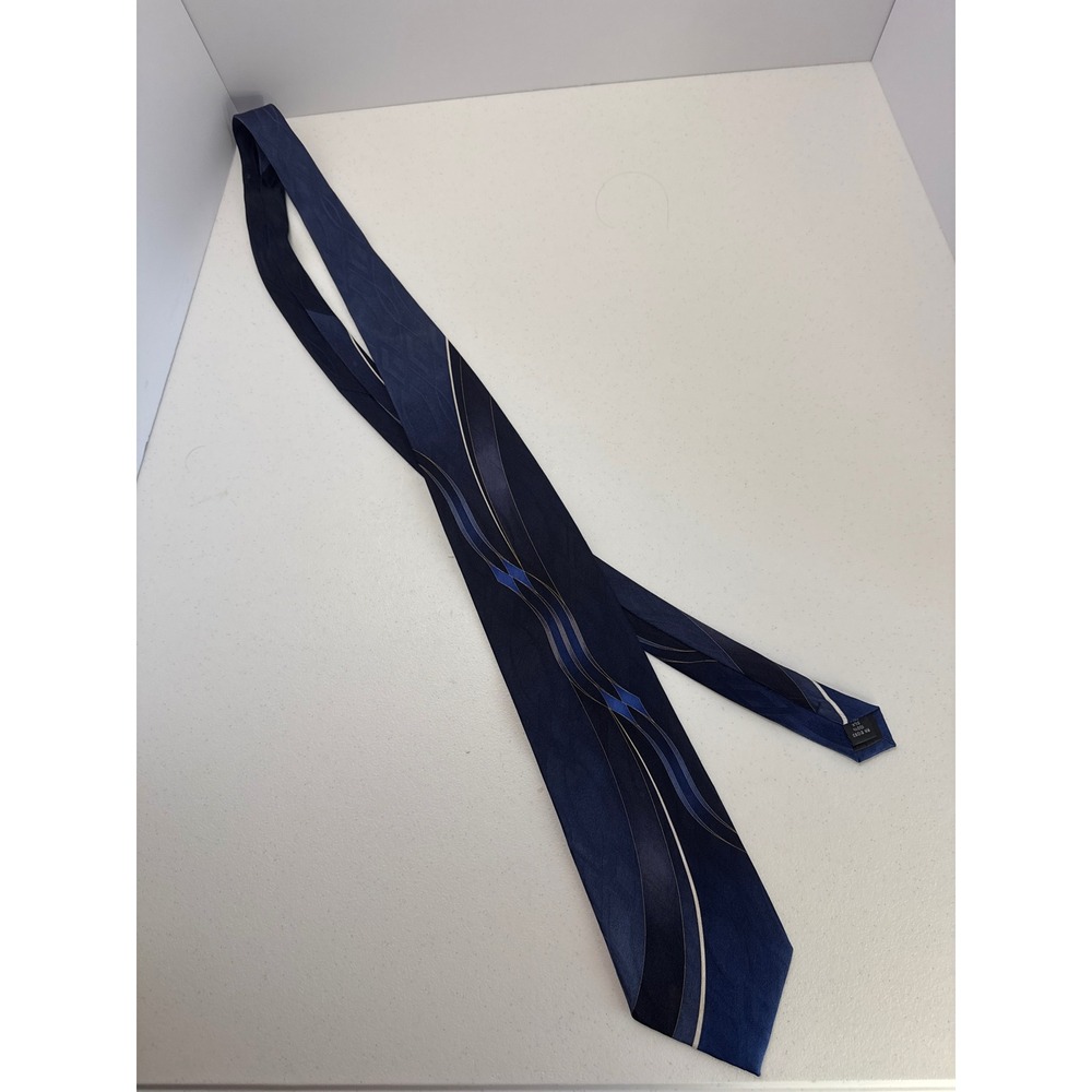 Puritan Mens Navy Blue Abstract Wavy Silk Necktie Formal Business Tie RN 51093